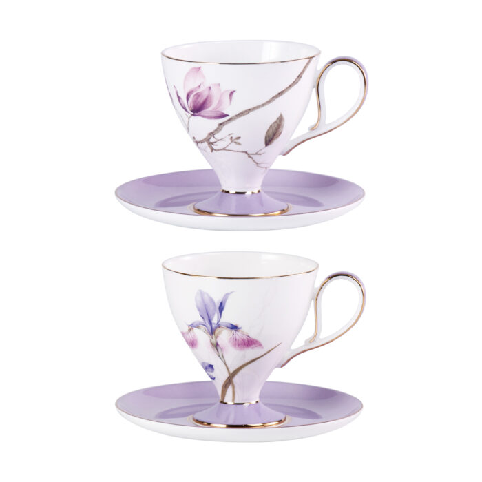 Ceramic Tea Cup and Saucer Set with Gold Trim - Image 2