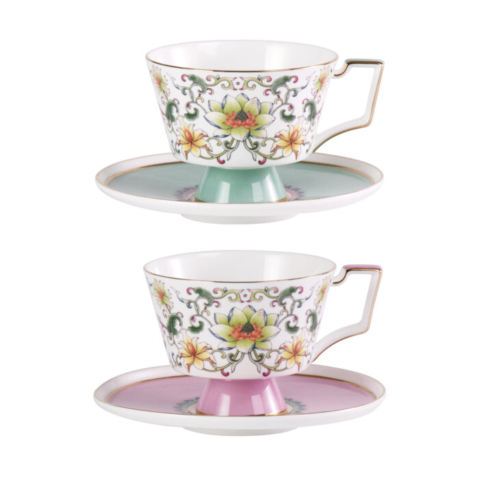 Ceramic Tea Cup and Saucer Set with Gold Trim - Image 2