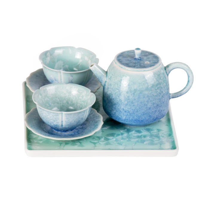 Tea Set for Adults Porcelain Tea Pot and Tea Cups Set Blue,Green - Image 1