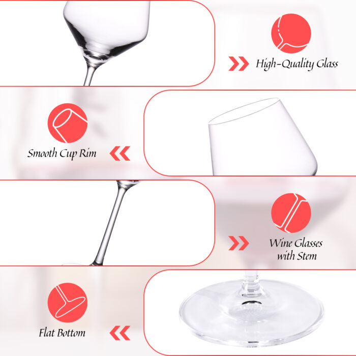 Wine Glasses Set of 2 15 oz Crystal Bordeaux Wine Glasses - Image 3