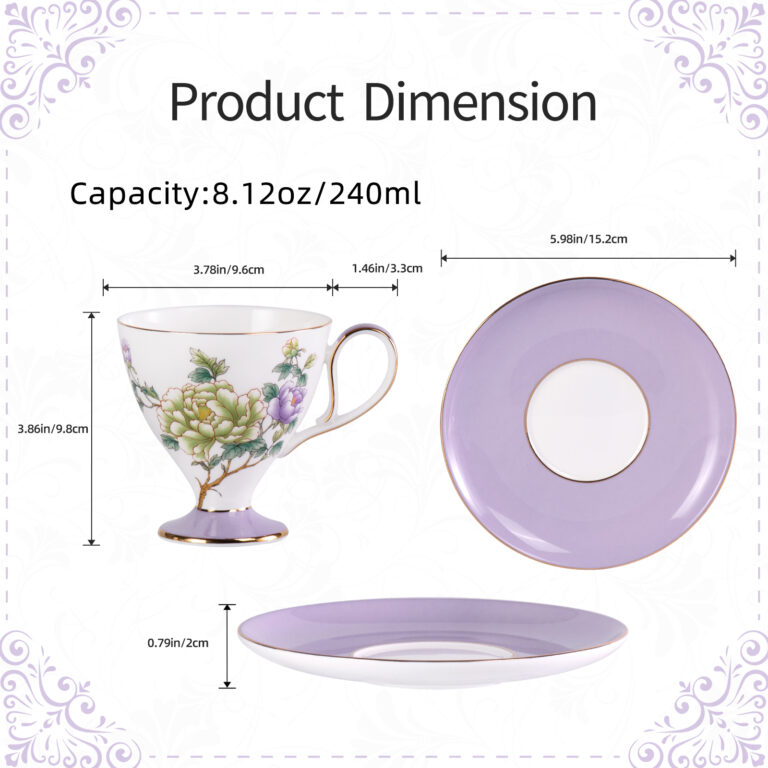KAMMAK Ceramic Cup and Saucer Set - 7KPSP860N – product dimensions