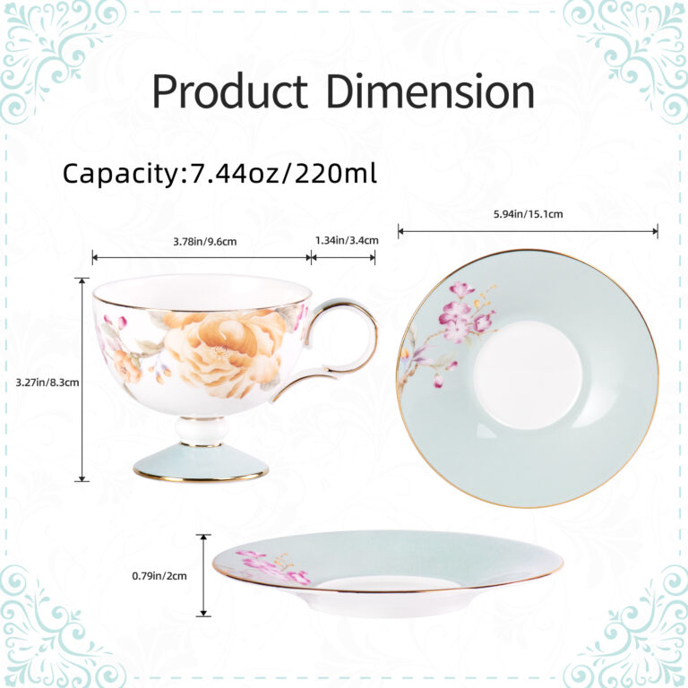 KAMMAK Ceramic Cup and Saucer Set - 7KPSP872N – product dimensions
