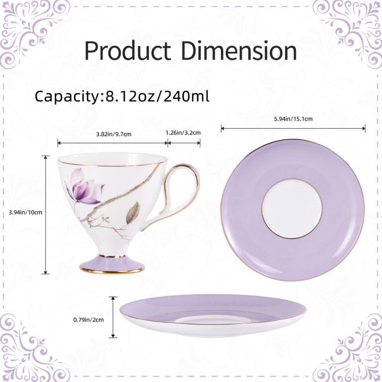 KAMMAK Ceramic Cup and Saucer Set - 7KPSP858N – product dimensions