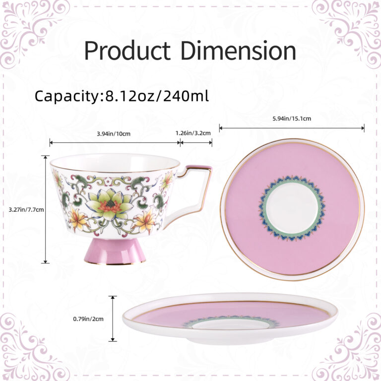 KAMMAK Ceramic Cup and Saucer Set - 7KPSP870N – product dimensions