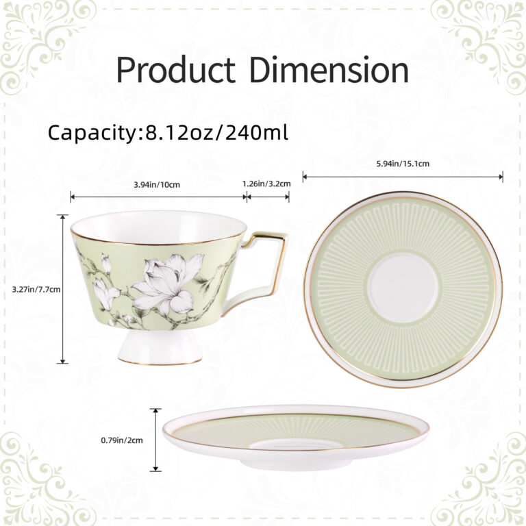 KAMMAK Ceramic Cup and Saucer Set - 7KPSP866N – product dimensions