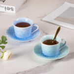 Tea Cups and Saucers Set of 2, Porcelain Coffee Cups - Image 2