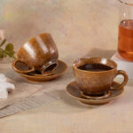 Tea Cups and Saucers Set of 2, Porcelain Coffee Cups - Image 3