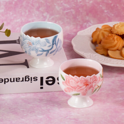 Ceramic Teacups for Home 3.2oz Floral Porcelain Tea Cup Set of 2
