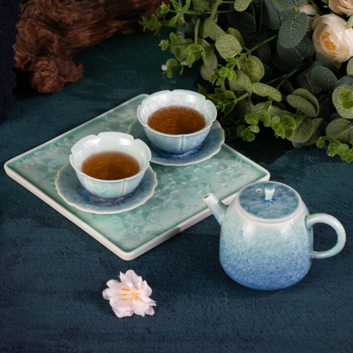 Tea Set for Adults Porcelain Tea Pot and Tea Cups Set Blue,Green - Image 5