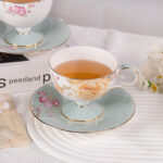 Ceramic Tea Cup and Saucer Set with Gold Trim