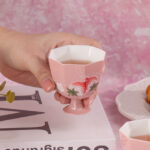 Tea Cup Set of 2 Small Tea Cups 2oz Red Porcelain Tea Cup Set - Image 3