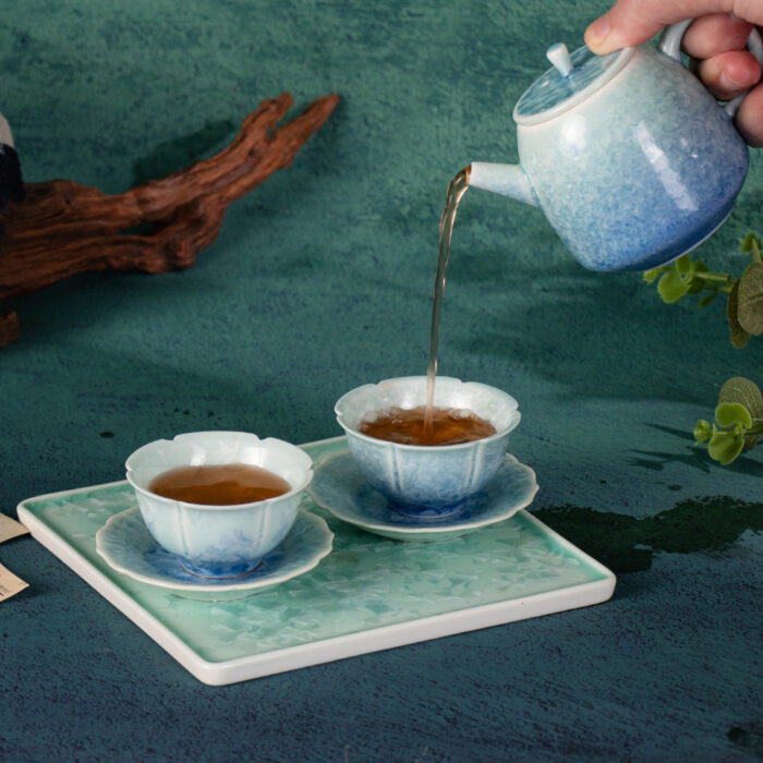 Tea Set for Adults Porcelain Tea Pot and Tea Cups Set Blue,Green - Image 2