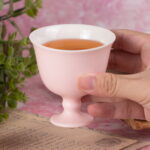 4oz Hand Painted Tea Party Mugs Song Tall Footed Cup Set of 2 - Image 4