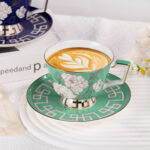 Ceramic Tea Cup and Saucer Set with Gold Trim