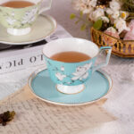 Ceramic Tea Cup and Saucer Set with Gold Trim