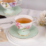 Ceramic Tea Cup and Saucer Set with Gold Trim, Passionflower - Image 2