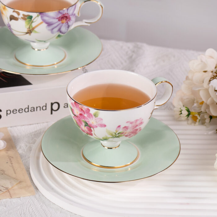 Ceramic Tea Cup and Saucer Set with Gold Trim, Passionflower - Image 3