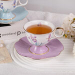 Ceramic Tea Cup and Saucer Set with Gold Trim