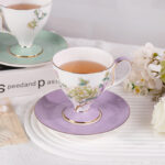 Ceramic Tea Cup and Saucer Set with Gold Trim