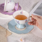 Ceramic Tea Cup and Saucer Set with Gold Trim - Image 2