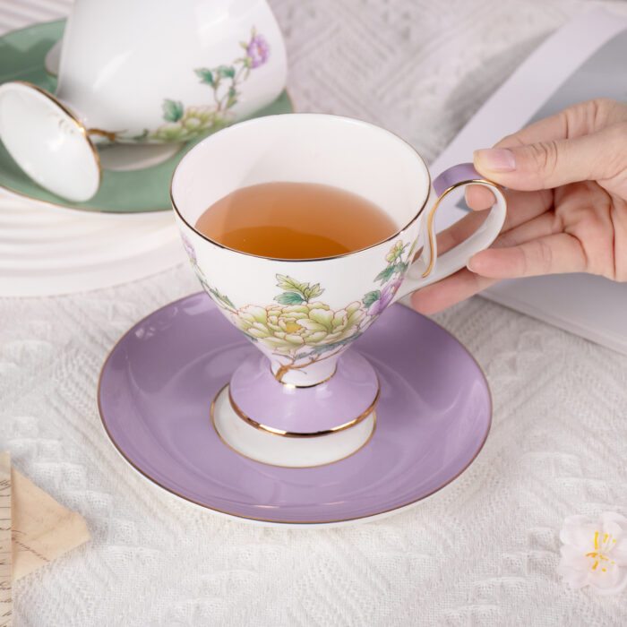 Ceramic Tea Cup and Saucer Set with Gold Trim - Image 3
