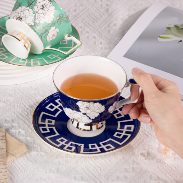 Ceramic Tea Cup and Saucer Set with Gold Trim - Image 4