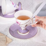 Ceramic Tea Cup and Saucer Set with Gold Trim
