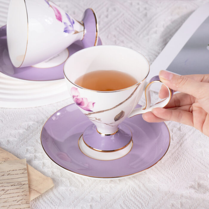 5 Ceramic Tea Cup and Saucer Set with Gold Trim - Image 1