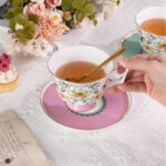Ceramic Tea Cup and Saucer Set with Gold Trim - Image 2