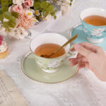 Ceramic Tea Cup and Saucer Set with Gold Trim - Image 3