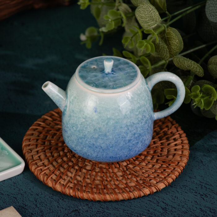 Tea Set for Adults Porcelain Tea Pot and Tea Cups Set Blue,Green - Image 3