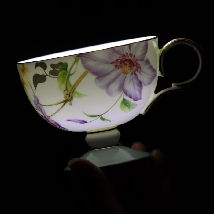 Ceramic Tea Cup and Saucer Set with Gold Trim, Passionflower - Image 4