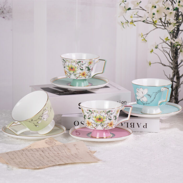 Ceramic Tea Cup and Saucer Set with Gold Trim - Image 5