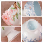 Ceramic Teacups for Home 3.2oz Floral Porcelain Tea Cup Set of 2 - Image 3