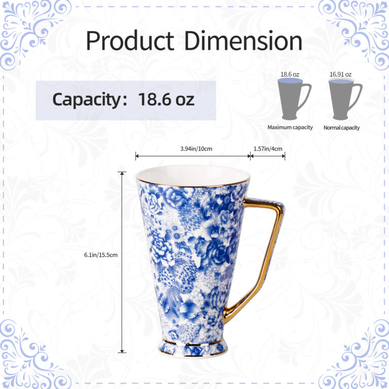 Ceramic Coffee Mugs 18.6 oz Tall Porcelain Coffee Cups Set – product dimensions