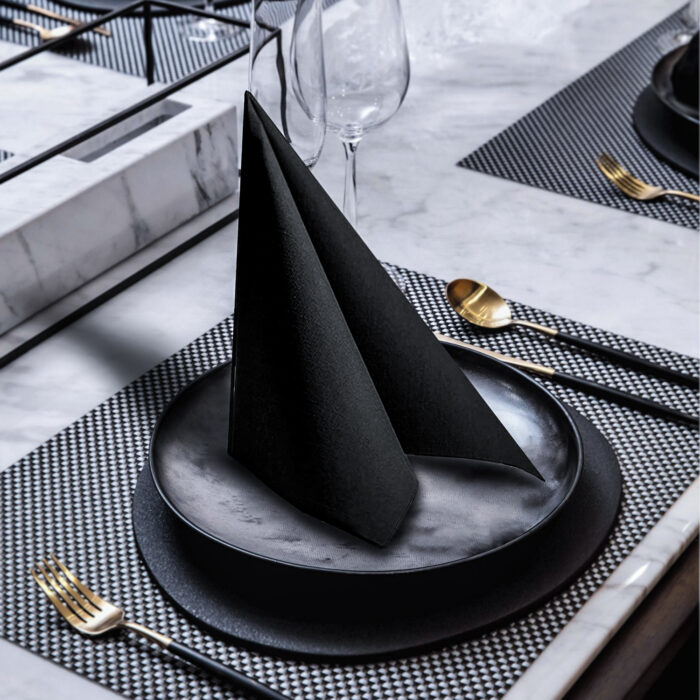 KAMMAK Black Napkins Disposable with Pocket 100 Pack - Image 3