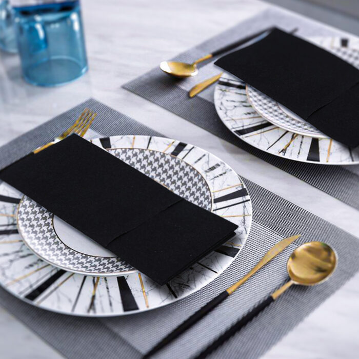 Paper Napkin.316 KAMMAK Black Napkins Disposable with Pocket 100 Pack - Image 1