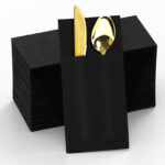 KAMMAK Black Napkins Disposable with Pocket 100 Pack - Image 5