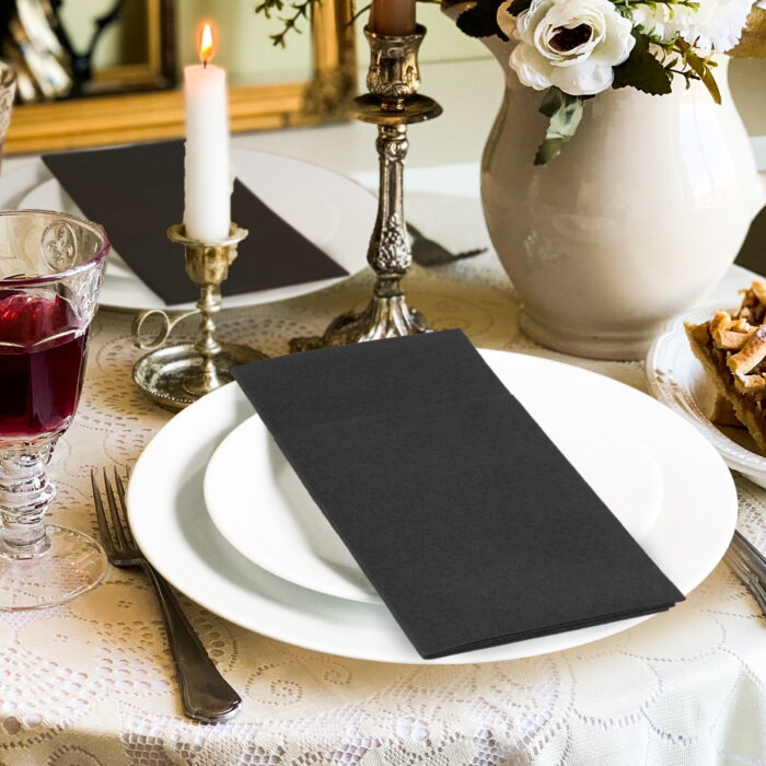 KAMMAK Dinner Napkins Disposable Dark Gray Pocket 100 Pack - Image 5