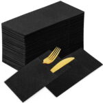 KAMMAK Black Napkins Disposable with Pocket 100 Pack - Image 2