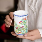 Asian Tea Cups Set of 2 4.23oz Mini Ceramic Porcelain Tea Mugs - Image 6