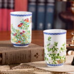 Asian Tea Cups Set of 2 4.23oz Mini Ceramic Porcelain Tea Mugs