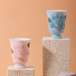 Ceramic Tea Cups Small Hand-Piled Peony Coffee Cup Set of 2