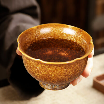 Vintage Crystalline Glaze Espresso Mugs Tall Flower-shaped Cup