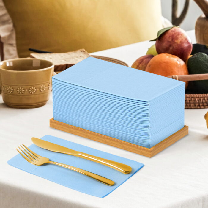 baby blue napkins disposable (1) KAMMAK Light Blue Napkins Disposable with Pocket 100 Pack - Image 1