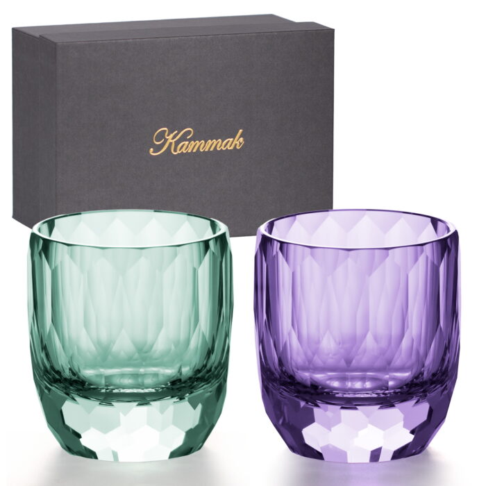 crystal whiskey glasses0 Crystal Whiskey Glasses Set of 2, 7oz Old Fashioned Glasses Purple + Mint Green - Image 1