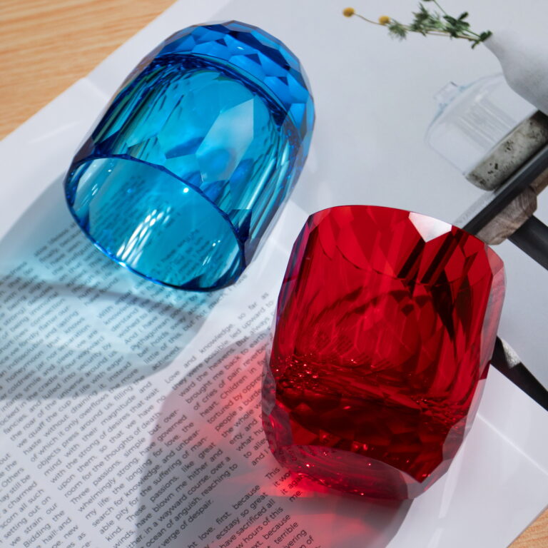 Crystal Whiskey Glasses Set of 2,Old Fashioned Glasses 7oz,Red and Blue – detail view 2