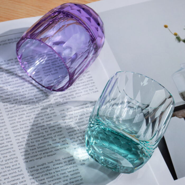 Crystal Whiskey Glasses Set of 2, 7oz Old Fashioned Glasses Purple + Mint Green - Image 2