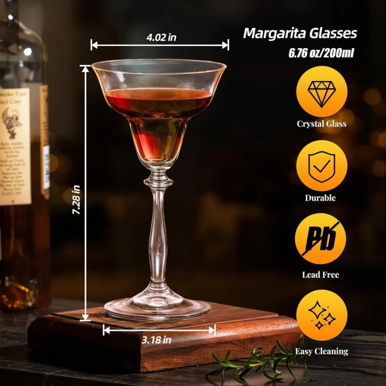 KAMMAK 6.7 oz margarita glass dimensions and crystal details