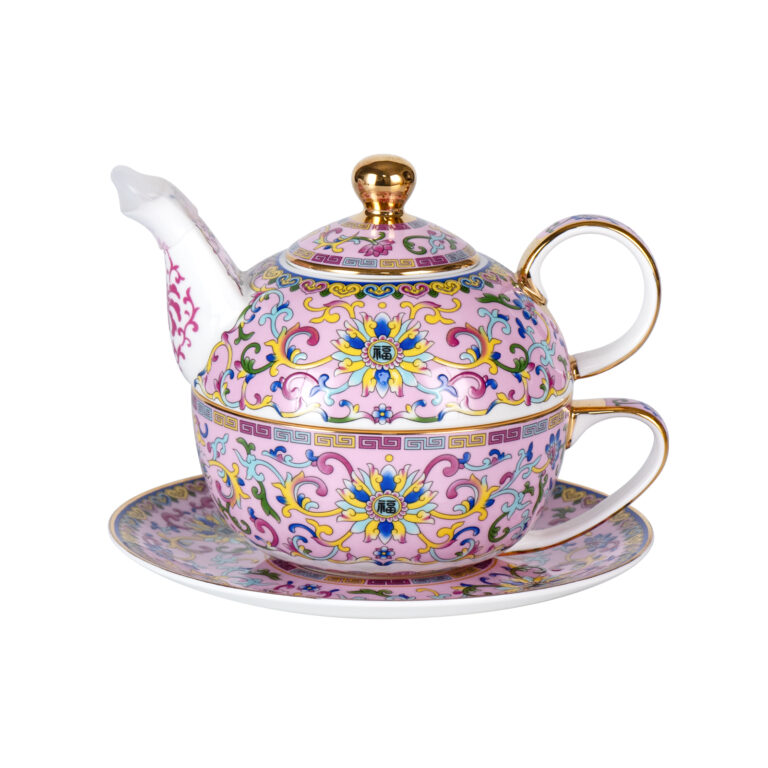 Pink Tea Cups and Saucer Set for Coffee Tea Pot and Saucers – detail view 1